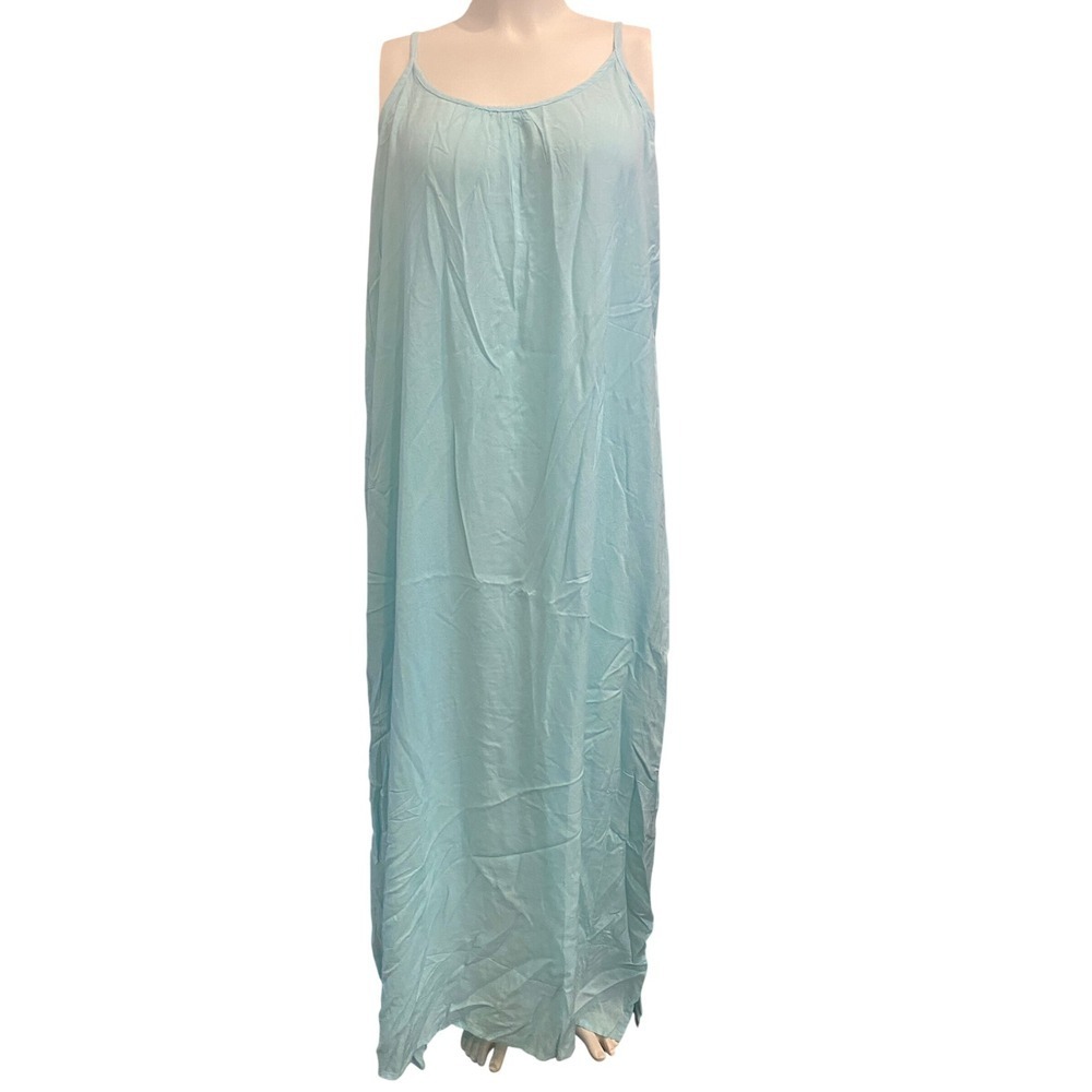 Riviera Sun Light Blue Rayon‎ Maxi Dress Ladder Back 1X NWT